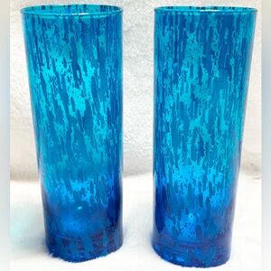 VINTAGE SET OF 2 12 OUNCE BLUE SPATTER SPLATTERED GLASS GLASSES